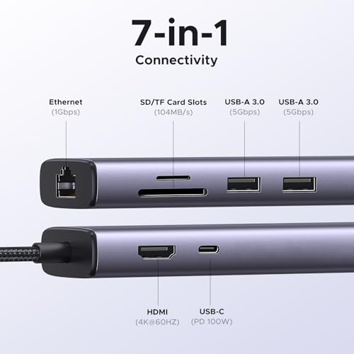 UGREEN Revodok 7 in 1 USB-C Hub for Mac M2, M3, iPad, iPhone 15, ClimatePartner Certified Gigabit Ethernet and 100W PD C