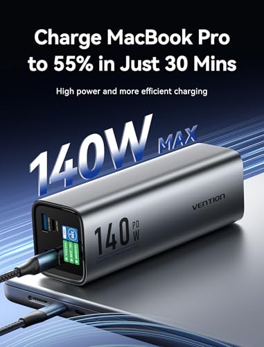 VENTION 27000mAh 140W PD Laptop Power Bank for Laptops, MacBook Pro, iPhone USB-C Fast Charging