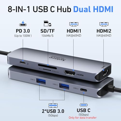 USB C Docking Station for Dell XPS/HP/Lenovo/Surface/Yoga with 2 HDMI Ports
| USB C Dual HDMI Monitor Adapter PD Chargi