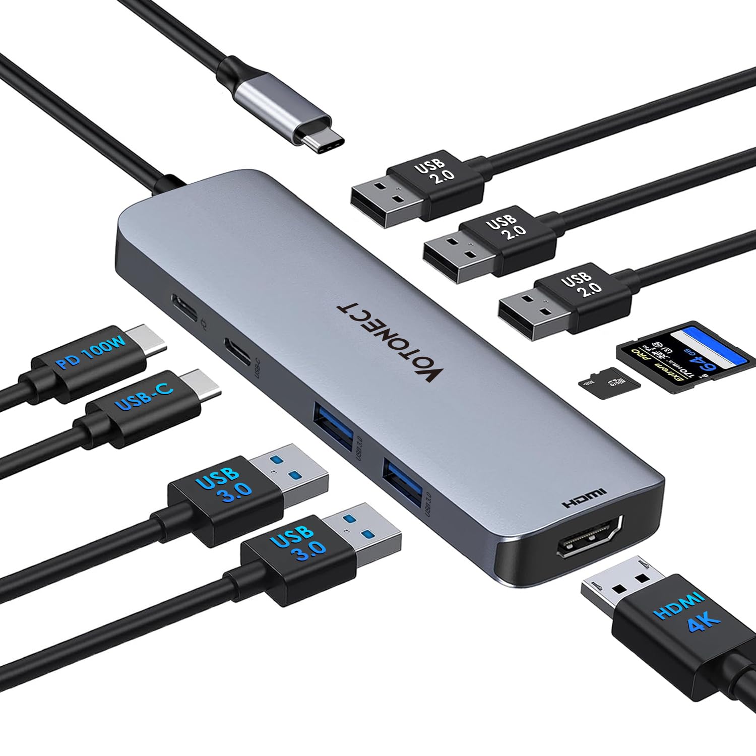 10-in-1 USB C Hub for MacBook Pro/Air with 4K HDMI Adapter
10-in-1 USB C Hub with 100W PD Charging for Dell XPS, Lenovo