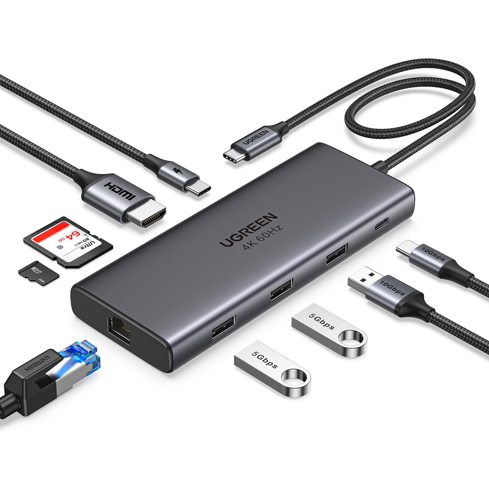 UGREEN Revodok Pro 109 USB C Hub for MacBook Pro/Air, iPhone 16 15 Pro/Max, Thinkpad and More - 10Gbps, 100W PD, 4K HDMI