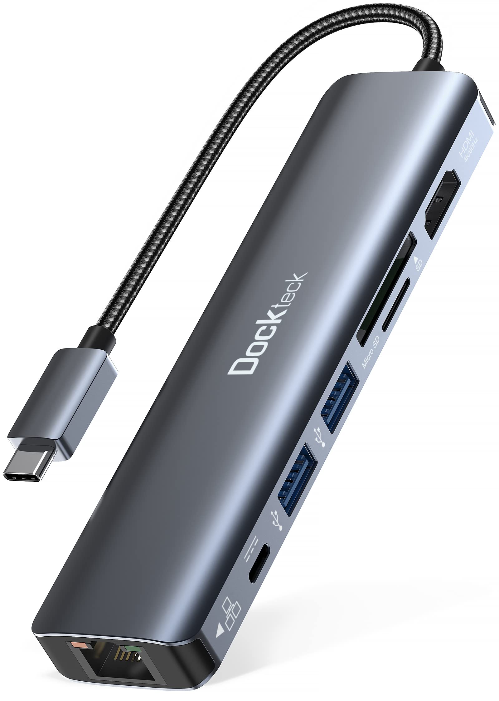 Dockteck 7-in-1 USB C Hub for MacBook and iPad Pro with 4K 60Hz HDMI, 100W Power Delivery, and SD/TF Card Slots
Dockteck