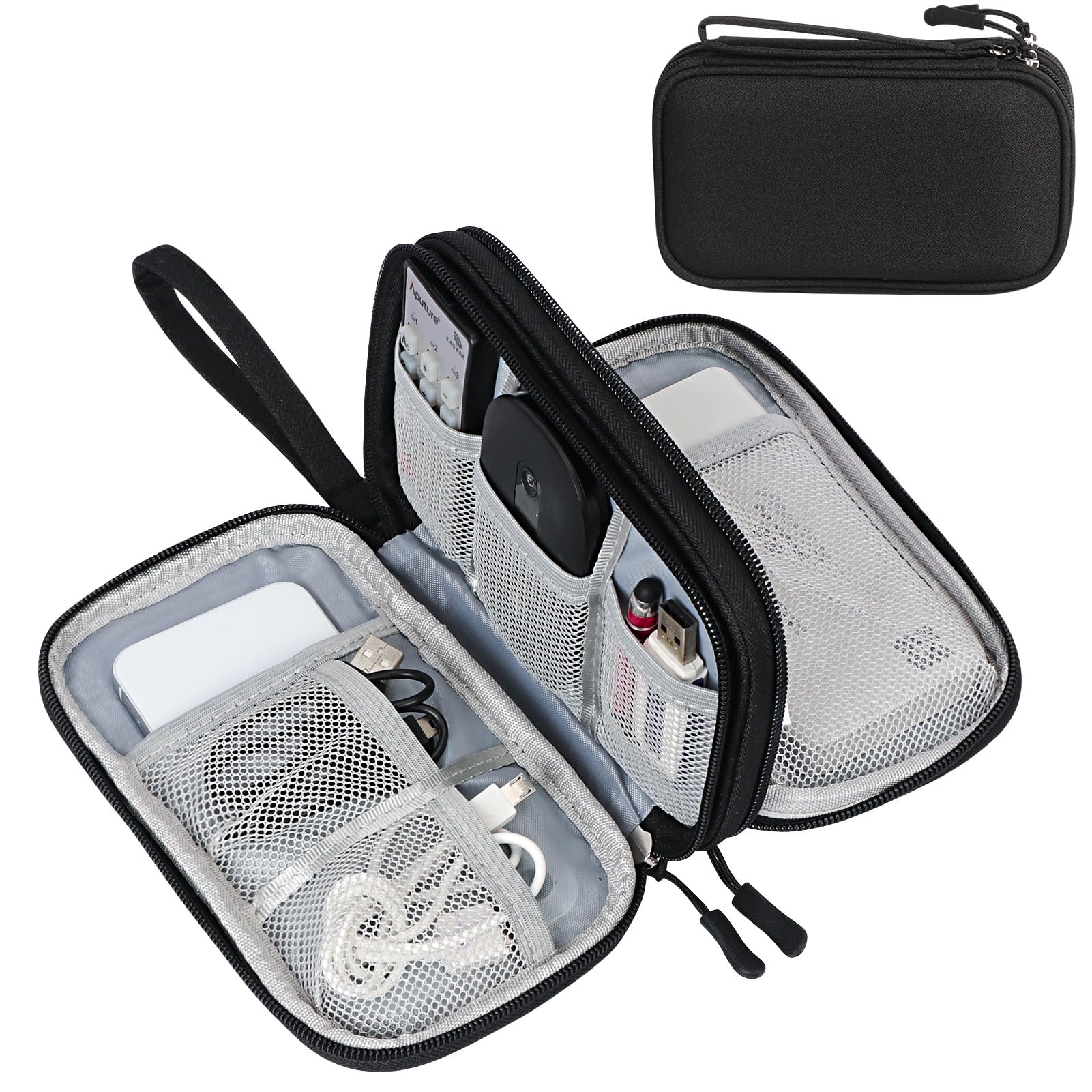 FYY Electronic Organizer, Travel Cable Organizer Bag Pouch for Phone, Earphone, Charger, Large Size, Black Global Recycl