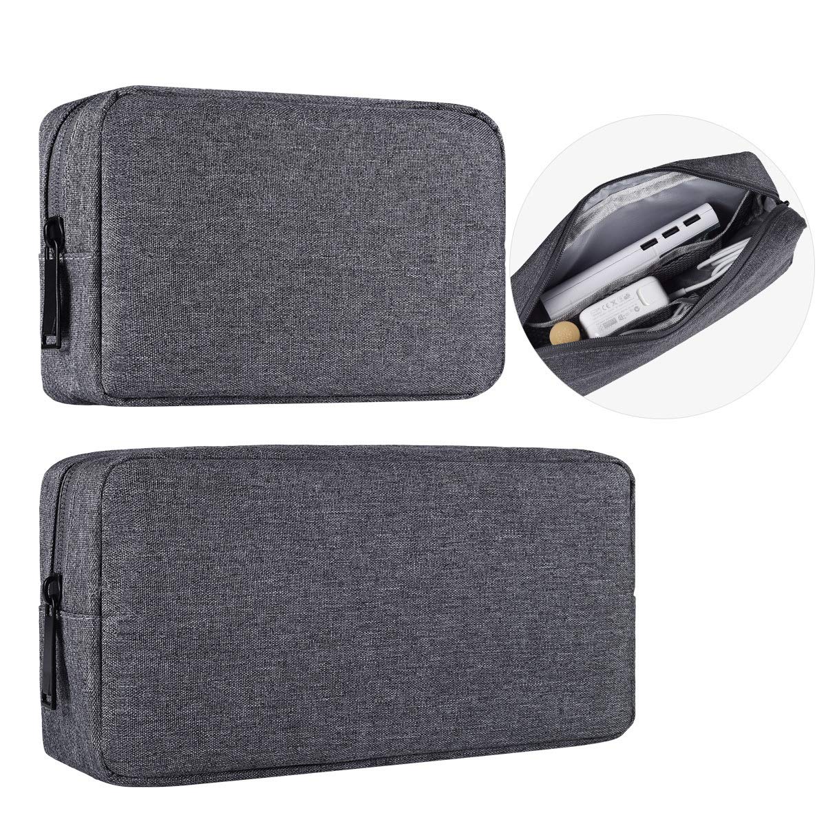 Space Gray Universal Electronics Accessories Carrying Case + 2PCS Big + Small Portable Storage Pouch + Cosmetics Bag + C